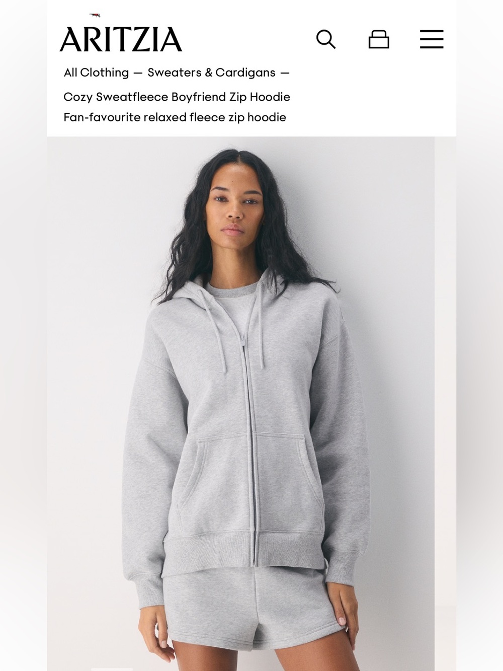 Aritzia Light Heather Gray Zip Hoodie